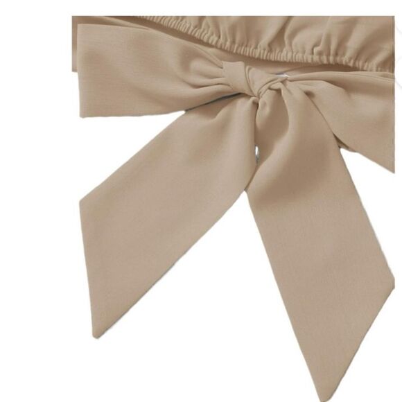 Boho Off the Shoulder Puff Sleeve beige Crop Top‎ - Picture 4 of 5